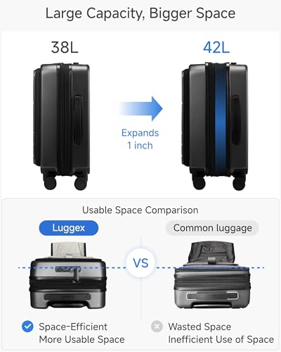 LUGGEX Carry On Luggage 22x14x9 Airline Approved, Expandable Polycarbonate Suitcase with Front Pocket (FX-Core, Charcoal Metallic, 20 Inch)