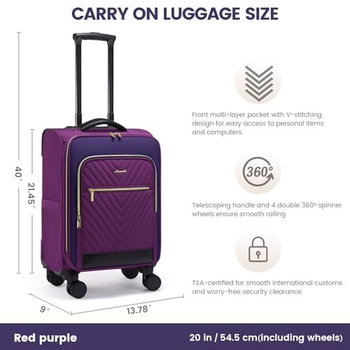LOVEVOOK Carry On Luggage 22x14x9 Airline Approved,20 Inch Carry-on Suitcase for Women,Softside Suitcases with Wheels,Rolling Checked Luggage with TSA Lock,Lightweight Travel