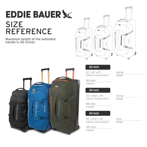 Eddie Bauer Expedition Rolling Duffel Bag with Wheels | Travel | Carry-On | Luggage | Rugged | Durable - Storm, 22"