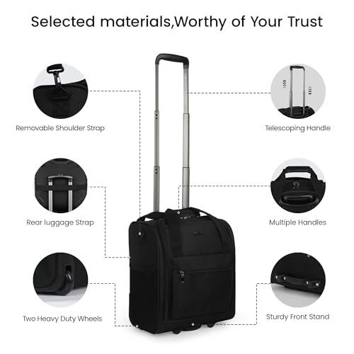 16'' Softside Carry-On Luggage for Airplane,3-in-1 Underseat Carry On Luggage with Wheels,Scratch-Resistant Surface,Lightweight Durable Rolling Suitcase for Men/Women Business Trip（16'',Black）