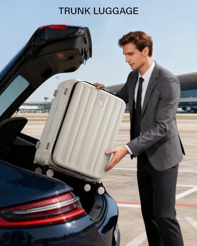 Hanke 20 Inch Carry On Luggage with Wheels PC Hard Shell Suitcase Top Opening Aluminum Frame Travel Luggage Suitcases for Woman Men Gifts.(Ivory White)