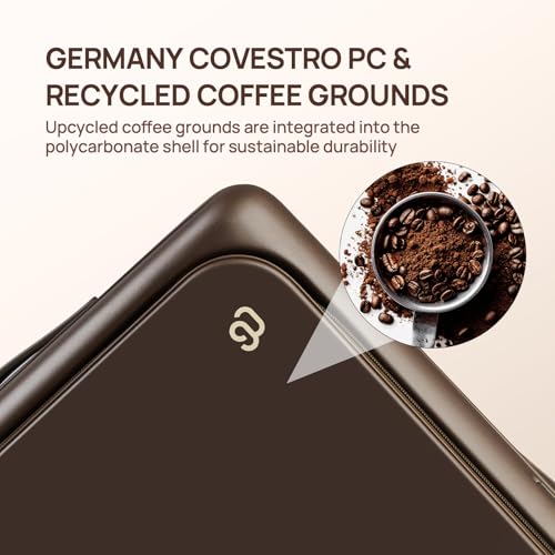 NINETYGO Carry On Luggage 22x14x9 Airline Approved, 20 Inch Suitcase with Front Compartment, Coffee-Infused PC Hard Shell, Eco-Friendly, Cup Holder, Clamshell, TSA Lock, Spinner Wheels (Americano)