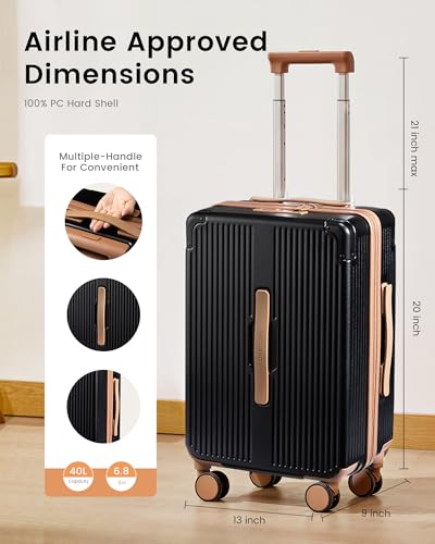LOVEVOOK Carry On Luggage 22x14x9 Airline Approved, 20 Inch Hard Shell Suitcases with Spinner Wheels, PC Hardside Small Carry On Suitcase with TSA Lock for Women Men Travel