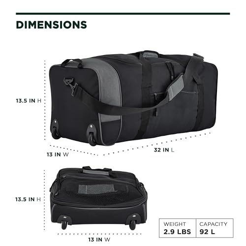 Travelers Club 32" Expandable Rolling Travel Duffel Bag, Black