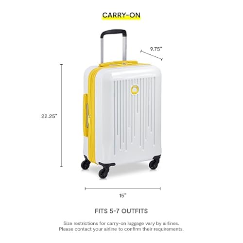 DELSEY PARIS Christine Hardside Expandable Luggage, Stylish and Unique, Glossy Exterior with 360 Spinner Wheels, Lockable Telescoping Handle, Men and Women, White with Yellow Trim, Carry-On 20-Inch