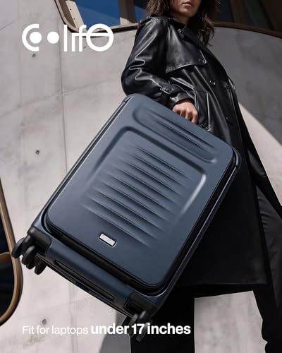 Coolife Carry On Luggage Suitcase : 22x14x9 Airline Approved Travel Luggage with Spinner Wheels, Front Pocket Expandable Hardshell Suitcases with TSA Lock Blue