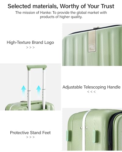 Hanke 20 Inch Carry-On Luggage with Wheels PC Hard Shell Suitcases Top Opening Aluminum Frame Travel Luggage Suitcases for Woman Men.(Bamboo Green)