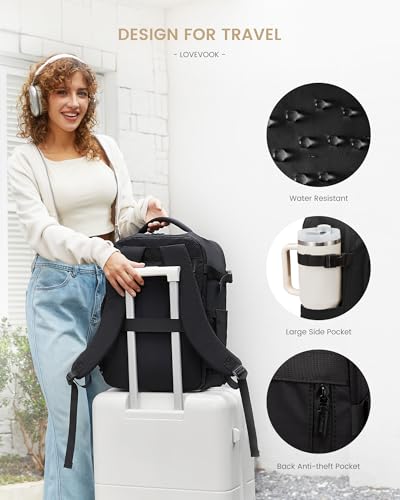 LOVEVOOK Travel Backpack for Women & Men, 40L Large Carry On Backpack Airline Approved, TSA Personal Item Weekender Bag, Water Resistant Laptop Backpack with 3 Packing Cubes for Travel Essentials