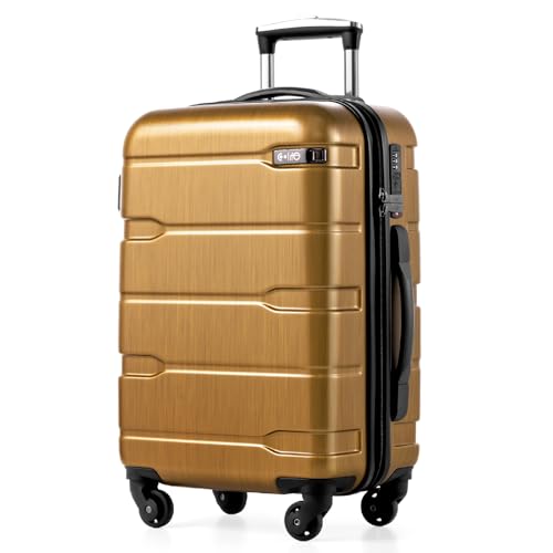 Coolife PC-ABS – Hardside Carry-On – Black Brown for 22x14x9 carry-on luggage