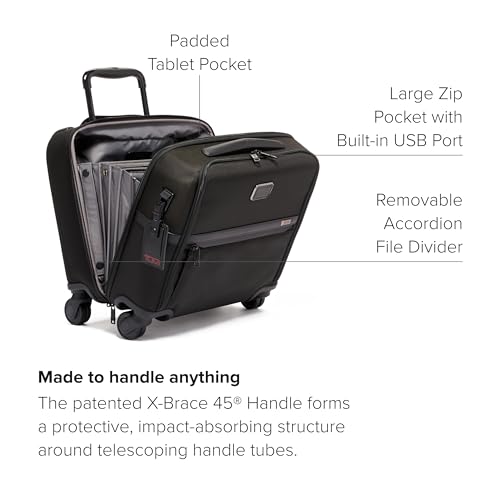TUMI - Alpha Compact 4 Wheeled Brief - Rolling Carry On Briefcase. Laptop Bag for Commuting and Travel - Black