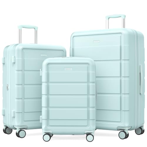 SHOWKOO PRO G-Series Luggage Sets 3pcs, 100% Premium PC Durable Expandable Luggage Suitcase with Double Wheels TSA Lock Mint Green