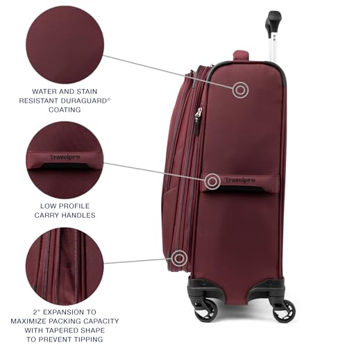 Travelpro Maxlite 5 Softside Expandable Luggage with 4 Spinner Wheels, Lightweight Suitcase, Men and Women, Burgundy, Carry-on 21-Inch