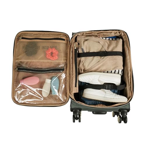 Kenneth Cole REACTION Chelsea 2-Piece Bundle - 20" Chevron Expandable 8-Wheel Carry-On Suitcase & Matching 15" Laptop Backpack, Olive