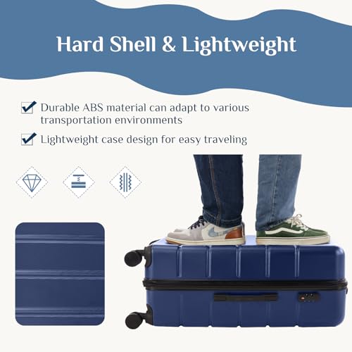 NEWBULIG 20 Inch Carry On Luggage, ABS Hard Shell Lightweight Rolling Expandable Suitcase with Double Spinner Wheels & TSA Lock, Travel Suitcase for Business Trips and Short Vacations, Blue
