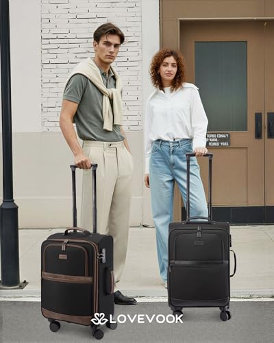 LOVEVOOK Carry On Luggage 22x14x9 Airline Approved,20 Inch Suitcases with Spinner Wheels,Softside Carry-on Suitcase with TSA Lock for Men Women Business Trip Weekender Travel,Black&brown