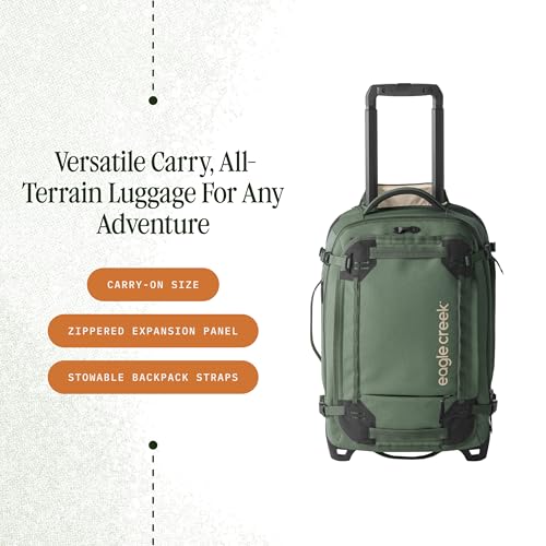 Eagle Creek Gear Warrior XE 2-Wheel Convertible Carry-On Luggage for Travel Essentials - Heavy Duty Wheels - Lockable Zippers - Interior Laptop Sleeve - Jungle Green - 21.75”
