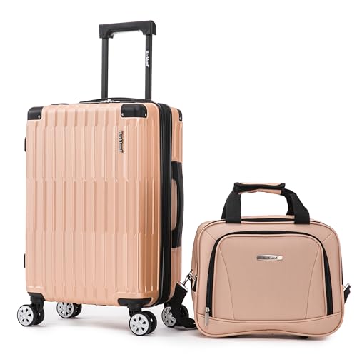 Rockland Napa Valley 2 Piece Luggage Set, 20" Carry-on with Spinner Wheels and a 14" Polyester Tote Bag, (20"/14" Tote), Champagne