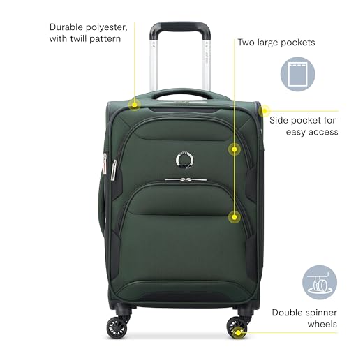 DELSEY PARIS Sky Max 2.0 Softside Expandable Luggage with Spinner Wheels, Green, Carry-on 21 Inch