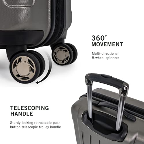 Kenneth Cole REACTION Renegade Luggage Expandable 8-Wheel Spinner Lightweight Hardside Suitcase, Silver, 20-Inch Carry On