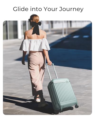 BAGSMART Carry On Luggage 22x14x9 Airline Approved with Spinner Wheels, Travel TSA Approved 100% PC Hard Shell Suitcases, 20 Inch Expandable Luggage with TSA Lock, Dark Sea Green