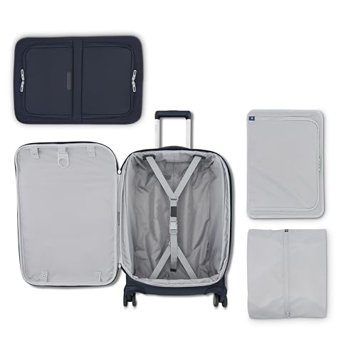 Samsonite Elevation Plus Carry-On Luggage - Airline Approved Softside Suitcase - 360 Spinner Wheels - Integrated ID Tag - Quick-Access Stash Pocket - Wet Pocket - AirTag™ Holder - Midnight Blue