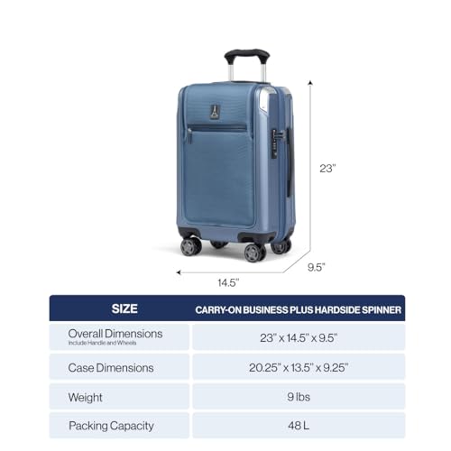 Travelpro Platinum Elite Hardside Expandable Carry on Luggage, 8 Wheel Spinner, TSA Lock, Hard Shell Polycarbonate Suitcase, Dark Sky Blue, Carry on Laptop Pocket 21-Inch