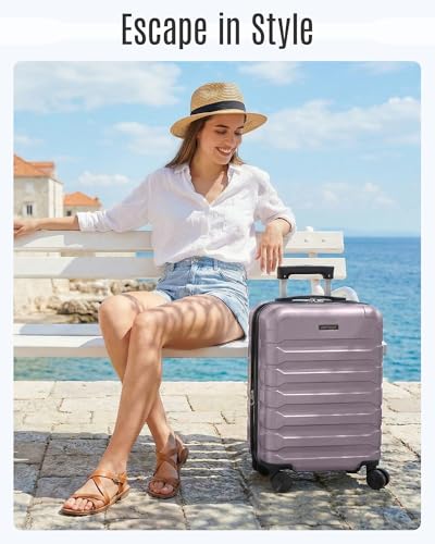 LIGHT FLIGHT Carry On Luggage 22x14x9 Airline Approved, Expandable Carry On Suitcases with Wheels, Lightweight Luggage, Durable Hard Shell 20 Inch Rolling Suit Case for Men Women Travel Black/Brown