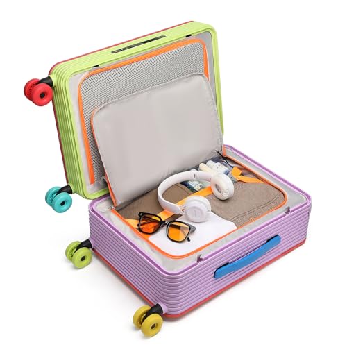 Multi-color Dopamine Wide Handle Carry on Zipperless Hard Side Luggage 22x14x9 Airline Approved with Changer 20 Inch Carryon Travel Suitcases with Spinner Wheels (Colorful Dopamine-themed, 20 Inch)