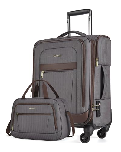 BAGSMART Carry-On Luggage Airline Approved, 20 inch Expandable Suitcase with Duffel bag, Softside Lightweight Suitcases with Spinner Wheels, Gray