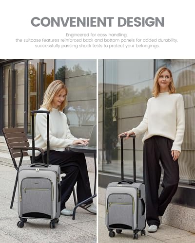 LOVEVOOK Carry On Luggage 22x14x9 Airline Approved, 20 Inch Softside Suitcases with Wheels, Lightweight Spinner Carry on Suitcase with TSA Lock, Water-Resistant Large Capacity Luggage for Travel