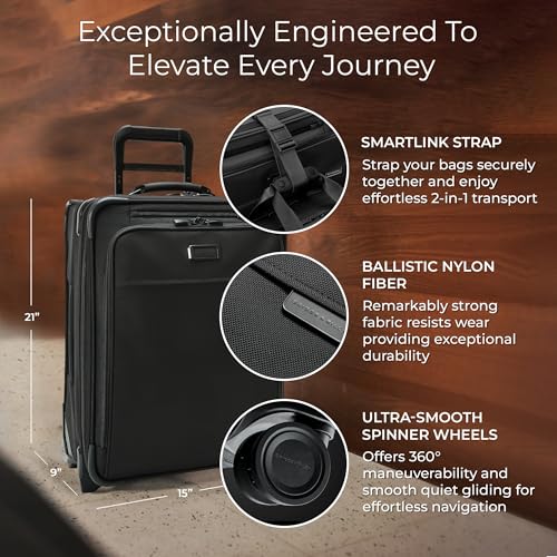 Briggs & Riley Global 2-Wheel Expandable Carry On - Luggage for International Travel, Suitcases with Wheels, Softside Rolling Bag for Men & Women, Self-Repairing Zipper - Baseline Collection, Black