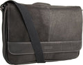 Kenneth Cole REACTION Risky Business Messenger Full-Grain Colombian Leather Crossbody Laptop Case & Tablet Day Bag, Black