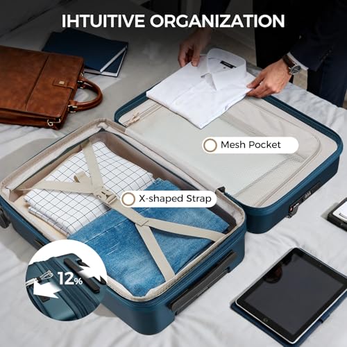 CASELLY Carry on Luggage Top opening Suitcases, Expandable with Cup Holder and USB Charging Port,Lightweight with Front Pocket Rolling Suitcases with Spinner Wheels