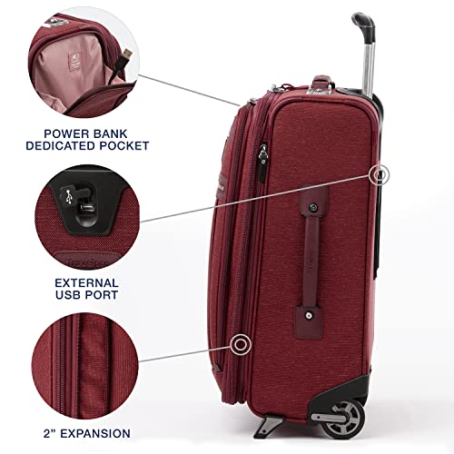 Travelpro Platinum Elite Softside Expandable Carry on Luggage, 2 Wheel Upright Suitcase, USB Port, Men and Women, Bordeaux, Carry On 22-Inch