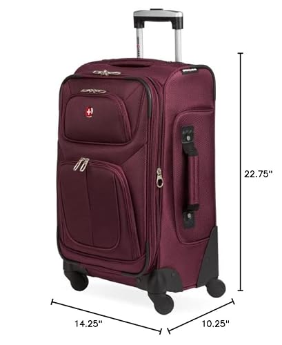 SWISSGEAR Sion Carry-On Spinner Luggage, Softside Expandable, Lightweight Suitcase, Merlot, 22.75-Inch