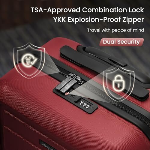 SHOWKOO PRO G-Series Luggage Sets 3 Piece Expandable 100% PC Durable Hardshell Suitcase with Wheels TSA Lock Lightweight Wine Red