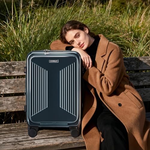 CASELLY Carry on Luggage Top opening Suitcases, Expandable with Cup Holder and USB Charging Port,Lightweight with Front Pocket Rolling Suitcases with Spinner Wheels