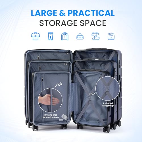 Simple Deluxe 20 Inch Expandable Hardside Carry On with Spinner Wheels & TSA Lock, ABS Hard Shell Lightweight Rolling Luggage Suitcase, Blue