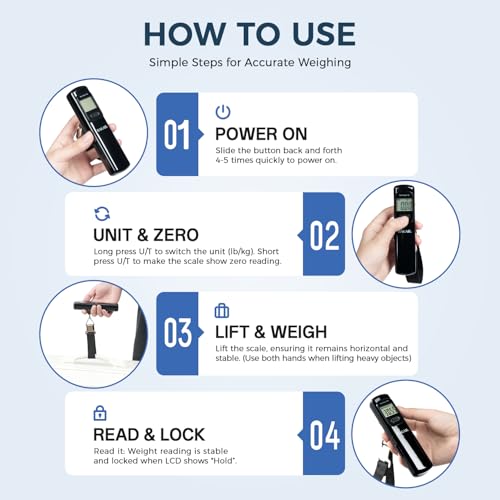 BAGAIL Digital Luggage Scale, 110lbs Hanging Baggage Scale with Large LCD Display,Portable Suitcase Weighing Scale,Travel Luggage Weight Scale with Hook,Strong Straps for Travelers(Pure Black)