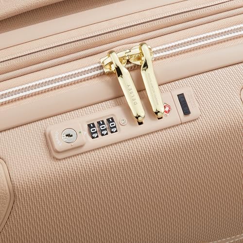 DELSEY PARIS Chatelet Air 2.0 Carry-On Plus Suitcase 20 Inch, Hardside Polycarbonate Luggage, Dual-Density Spinner Wheels, TSA Lock, USB Port, Beige Rose