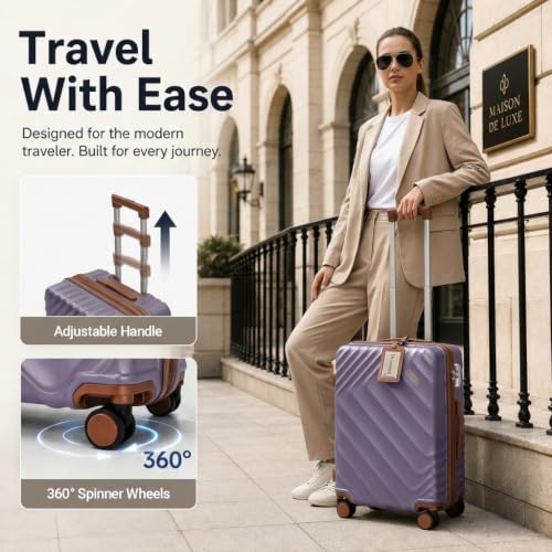 Rosamo 3 Piece Luggage Set Expandable Hardside, 20in Suitcase with Matching Travel Bags, 22x14x9 Airline Approved Carry On, TSA Lock & Spinner Wheels, ABS+PC, (purple)