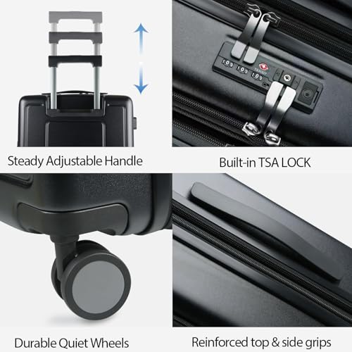 KROSER Hardside Expandable Carry On Luggage 22x14x9 Airline Approved With Front Business Pockets, 20 Inch Suitcases with Wheels, Carry on Suitcase with TSA Lock & USB Port, Black-Haze Blue