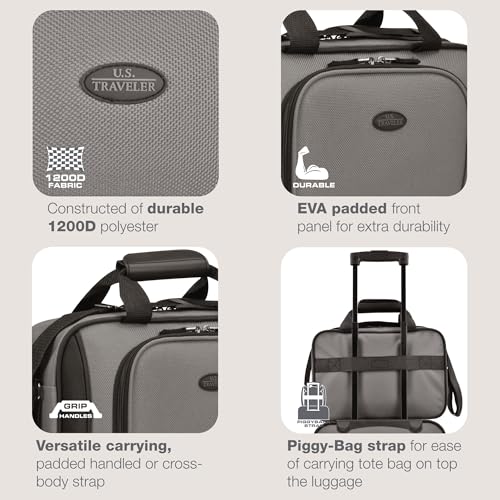 U.S. Traveler Rio 14" Travel Tote Bag, Lightweight 1200D Carry-On Bag for Women & Men, Grey