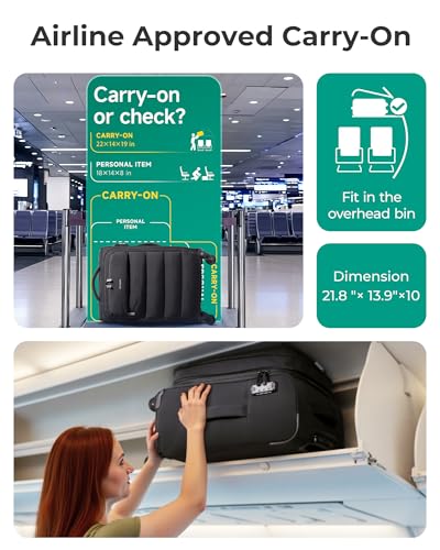 BAGSMART Carry On Luggage 22x14x9 Airline Approved, 20 Inch Soft Suitcase with Wheels, Lightweight Spinner Carry on Suitcase with PVC Wet/Dry Pockets for Short Trip, Black
