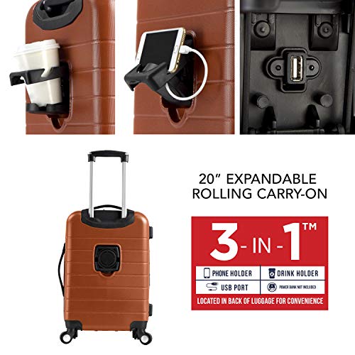 Wrangler 20" Piece USB Port Cup Holder Carry-On Luggage