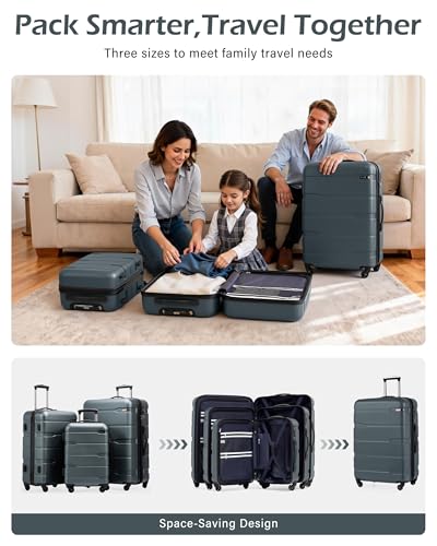 Coolife Carry On Luggage 22x14x9 Airline Approved Hardside PC+ABS Suitcase with TSA Lock, Lightweight Rolling Travel Luggage with Spinner Wheels(Teal, 20in)