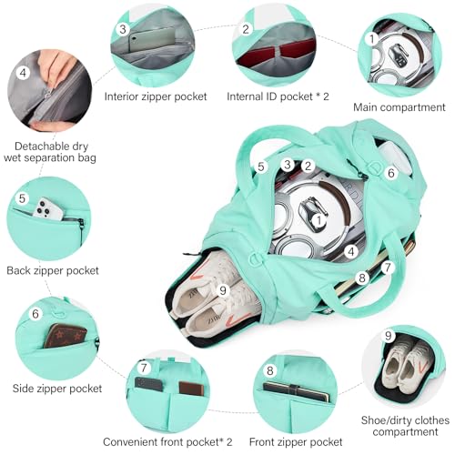 Hanke Cloud Carry On Luggage Bags for Travel Carry On Bag for Women Lightweight Travel Tote Bag Overnight Weekender Bag,Mint Green