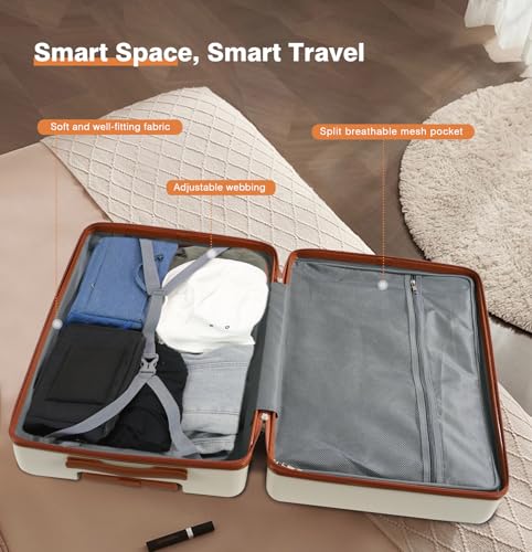 QIMER Carry on Luggage 20Inch Expandable Suitcase 22 * 14 * 9, Beige