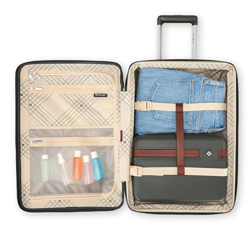 Virtuosa Hardside 21 Inch Carry On Luggage - Airline Approved with 360° Spinner Wheels, RightHeight™ Adjustable Handle - Zippered WetPak™ - TSA Lock - Expandable Light Polycarbonate Shell - Pine Green