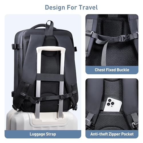 SHOWKOO Laptop Backpack for 17 Inch Laptop, 40L Expandable Large Capacity Backpack, TSA Carry On Travel Backpack with Padded Laptop Compartment, Water-Resistant College & Commuter Bag, Black